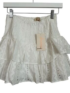 Choosy Women's White Ruffle Tiered Lined Cotton Lace Mini Skirt Sz 0 NWT